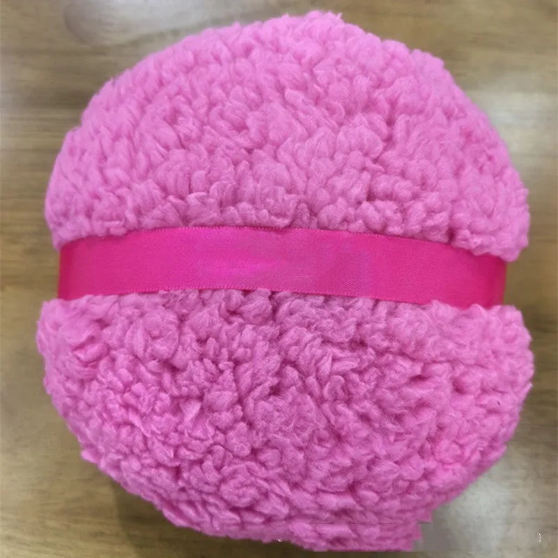 Oversized rectangular plush powder puff for makeup in white, pink, or skin colour