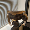 European American style portable crossbody bag with retro printing and sewing thread detail in black