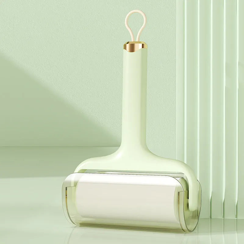 Green, yellow, and white replacement sticky paper roller cores for a hair removal brush