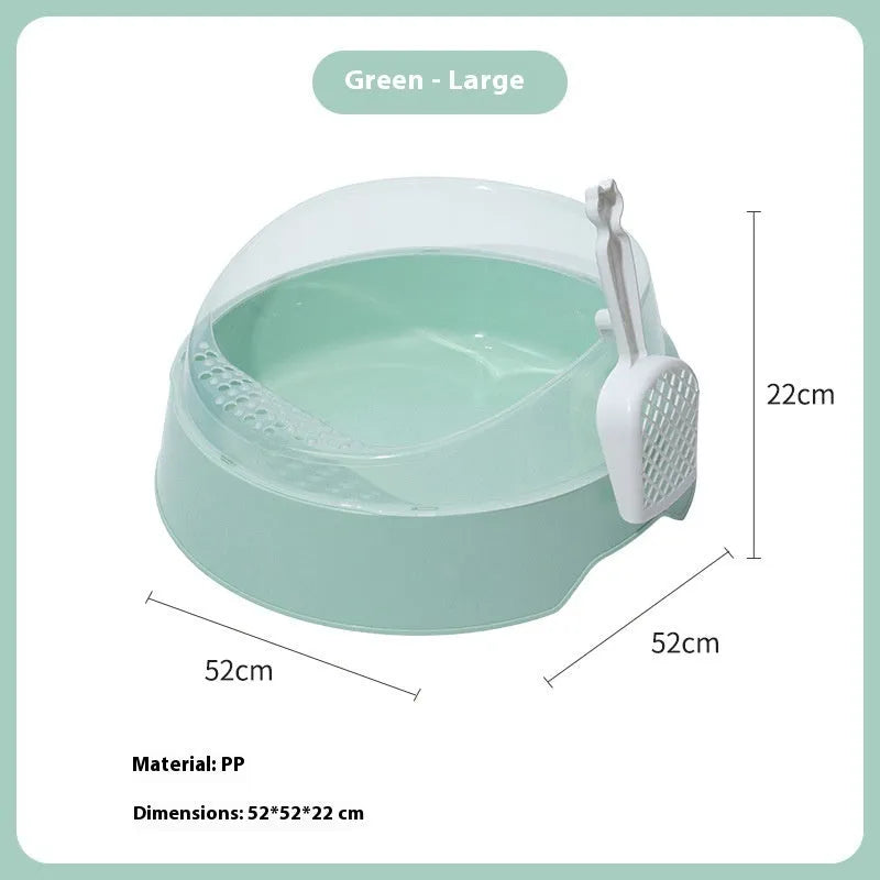 Plastic deodorant round cat litter box in mint green or pink colour, available in large and small sizes