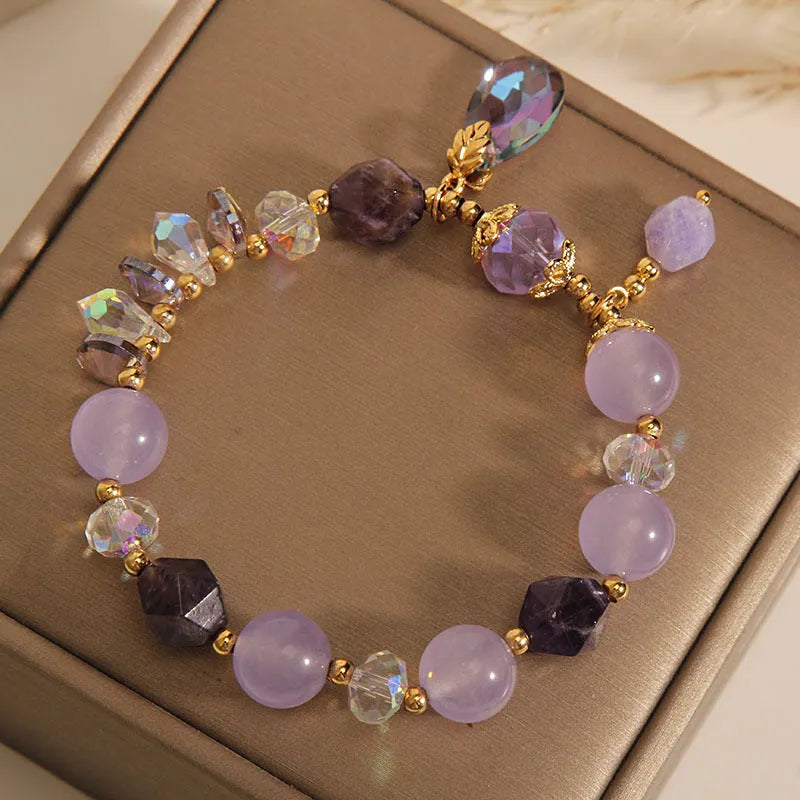 Lavender purple crystal children's bracelet with colourful water drop beads in retro purple drop design