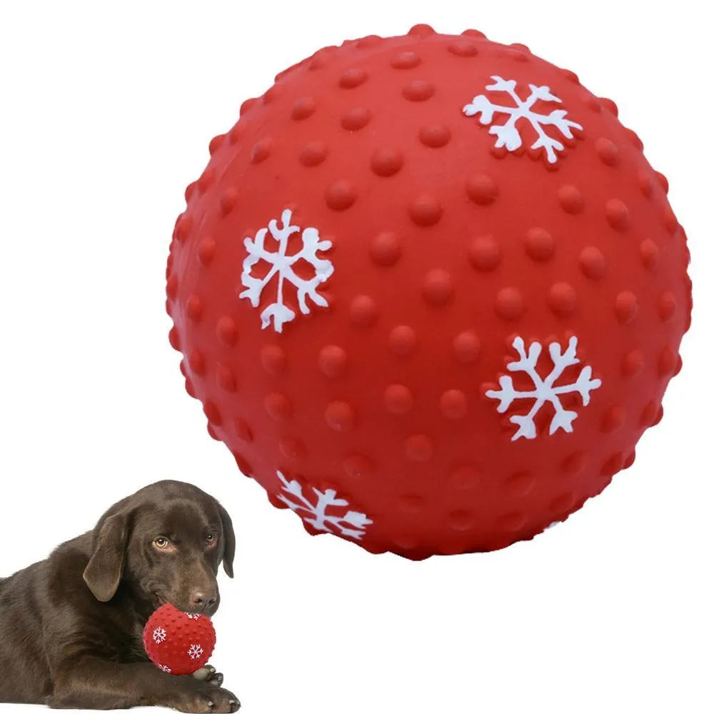 Red and green Christmas dog toy balls with snowflake patterns for small medium dogs