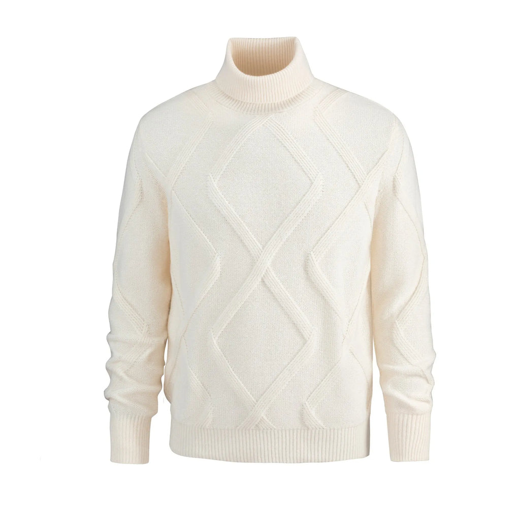 Men's slim-fit thickened turtleneck sweater in black and beige, 100% polyester pullover