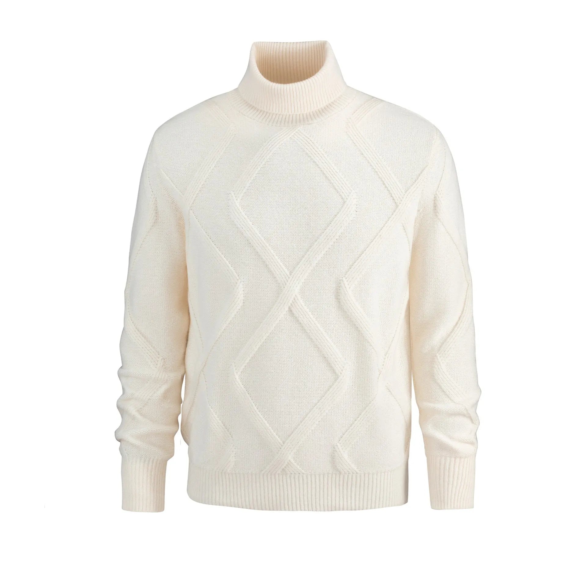 Men's slim-fit thickened turtleneck sweater in black and beige, 100% polyester pullover