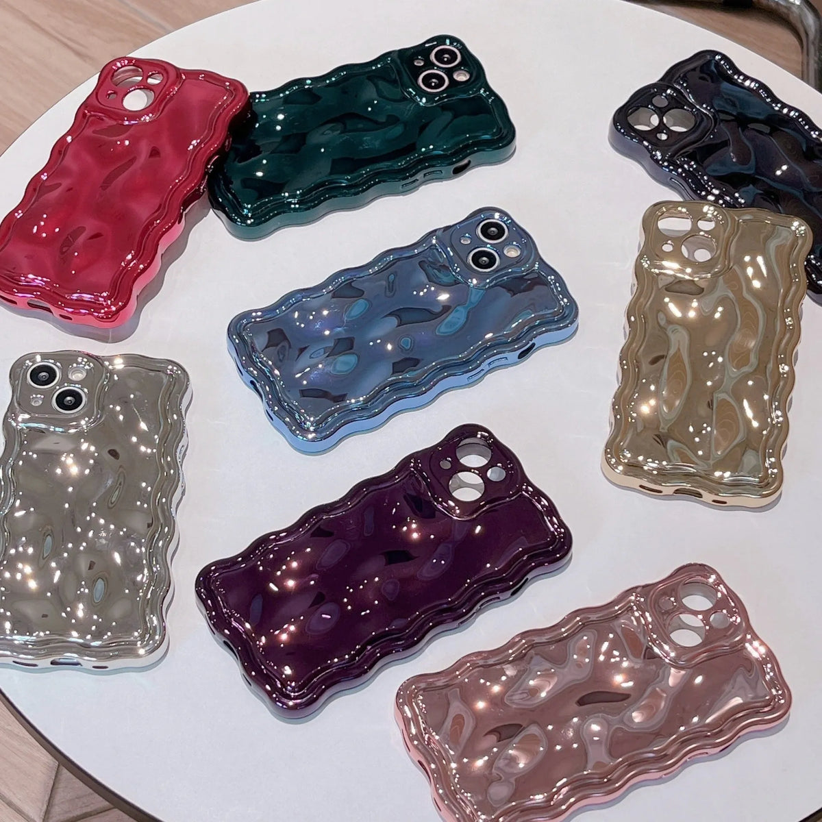 Water ripple electroplated TPU phone case for iPhone 11 to 15 Pro Max, anti-fall and anti-fingerprint, silver gray and other colours