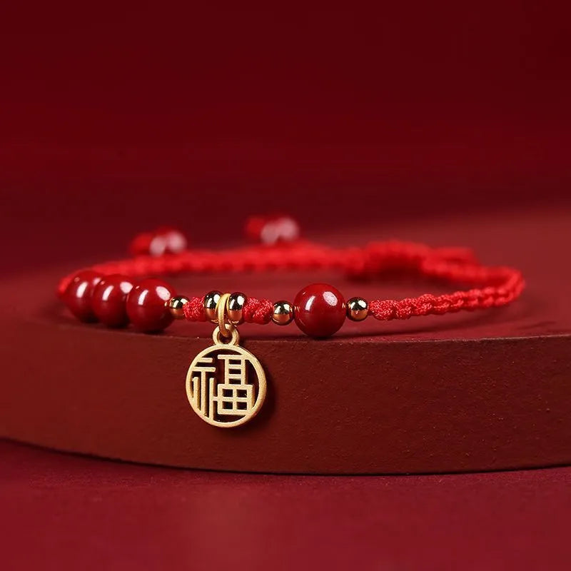 Cinnabar examination luck bracelet with braided rope strap and lucky charm card in choice of colours