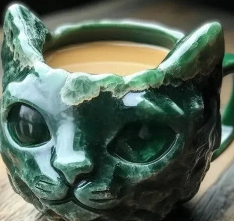 Pastel coloured geode style resin mug with a cat design, shown in purple.