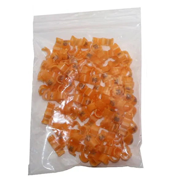 Plastic bird foot split rings in six colours with multiple sizes for bird identification