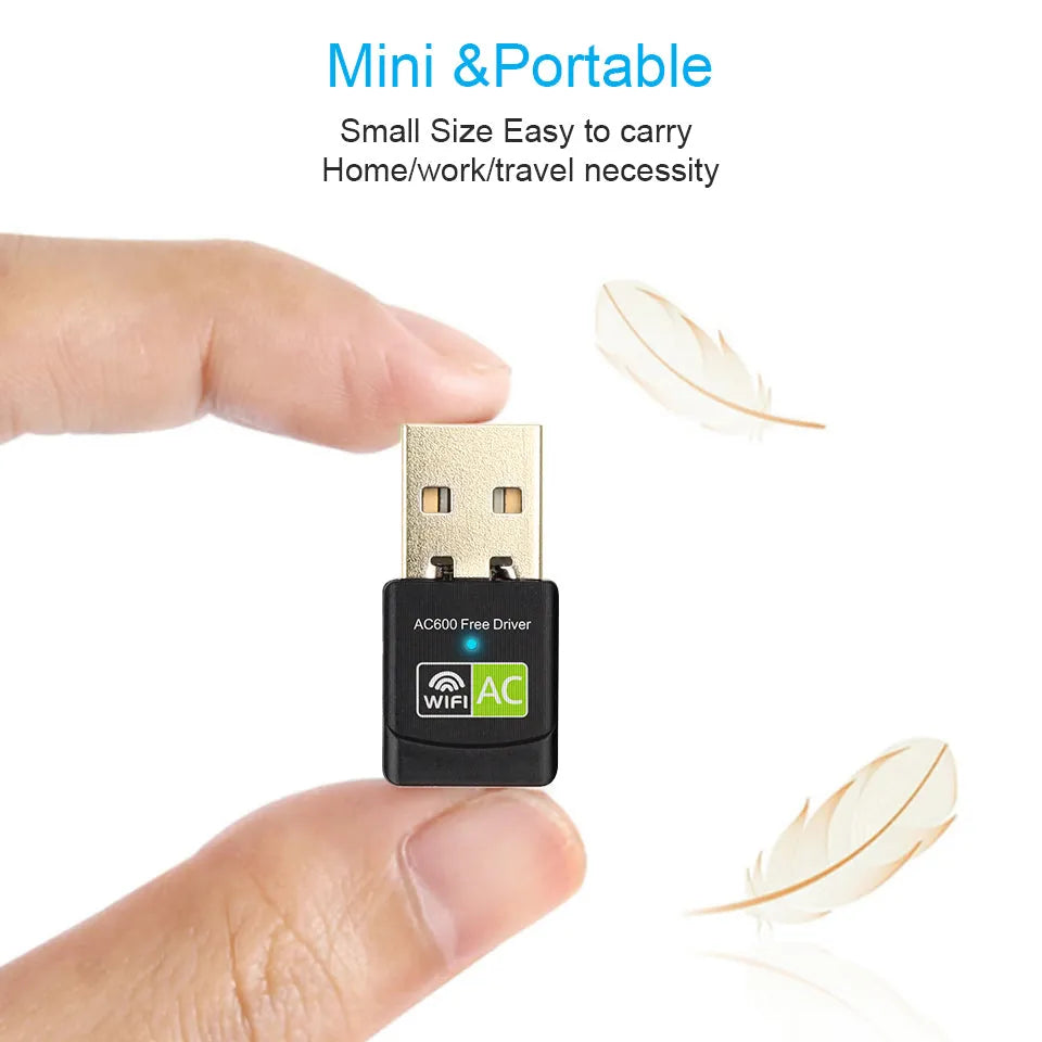 Mini dual band 600M wireless network card USB adapter black 27x14x8mm with 5GHz 2.4GHz support