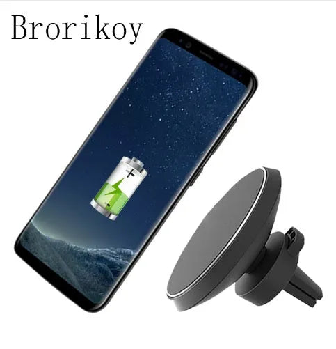 Qi wireless car charger magnetic stand holder with air vent clip for iPhone and Android phones