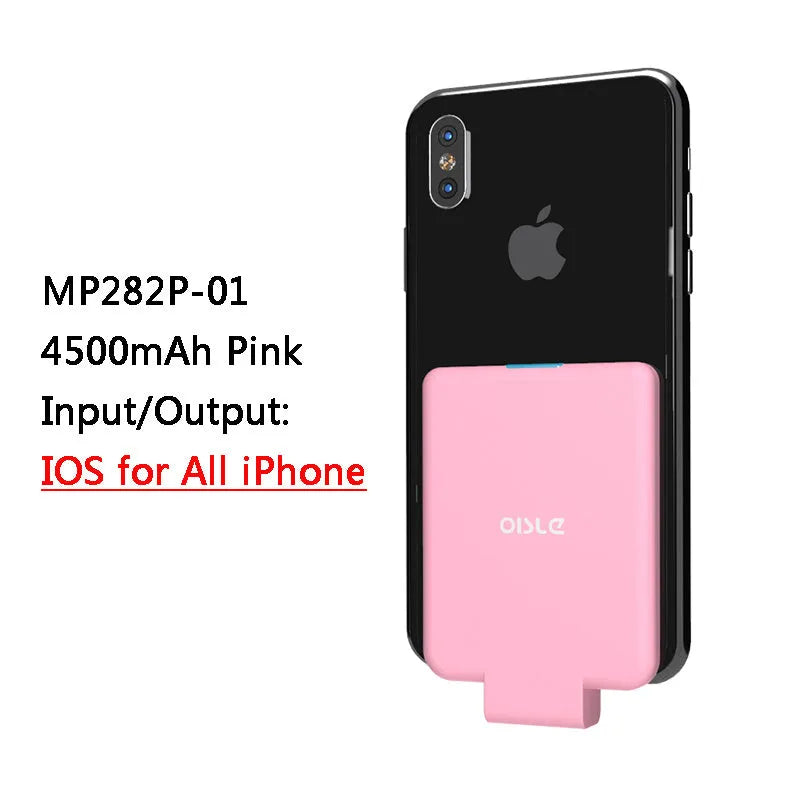 MP282P back clip battery power bank in multiple colours next to a smartphone.