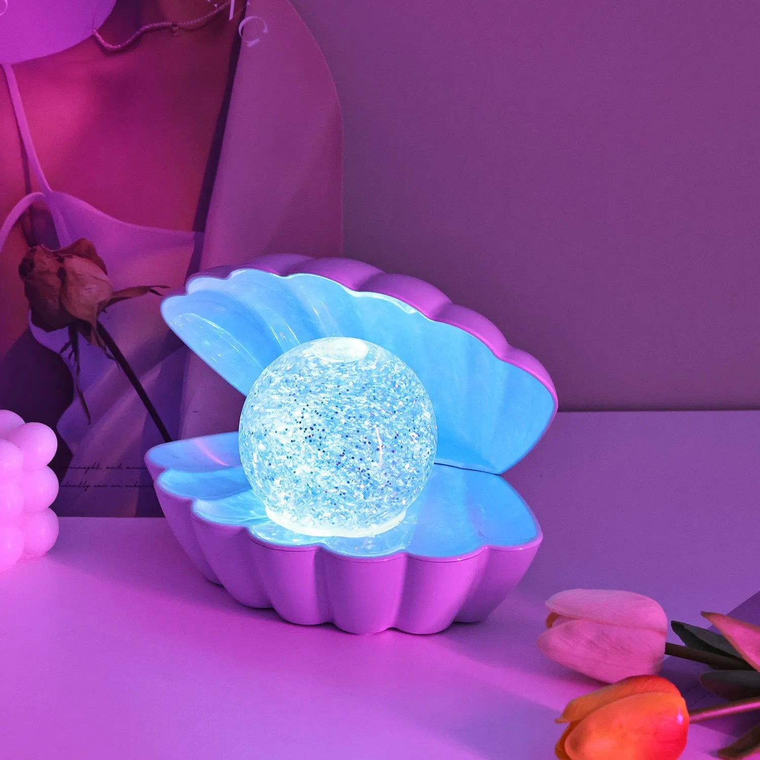 Shell-shaped decorative night lamp with neon lighting in multiple colour options
