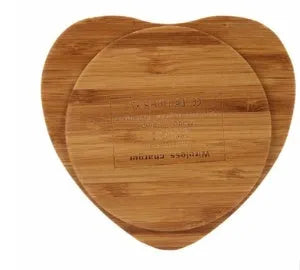 Natural heart shape bamboo wireless charger pad with USB cable, Love style