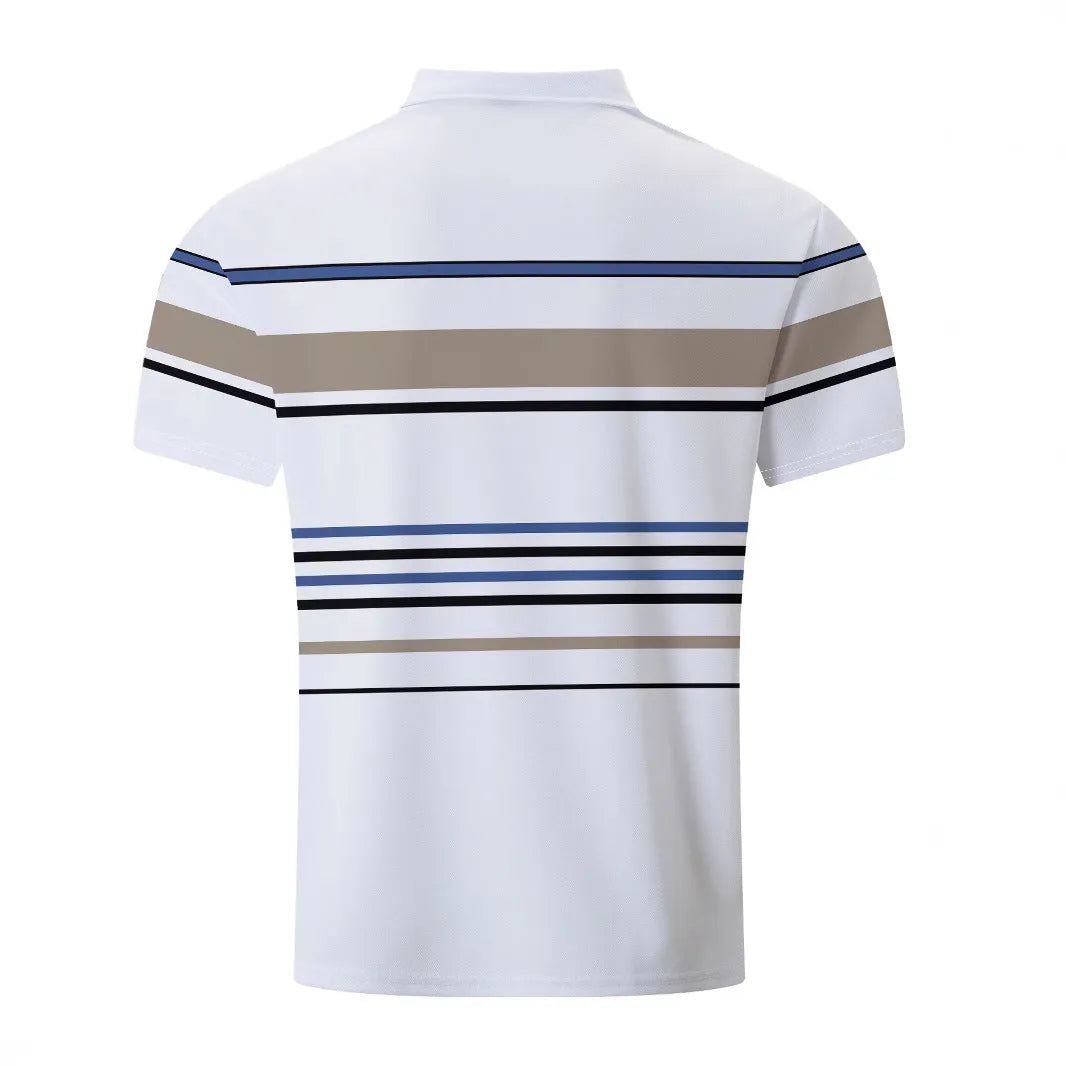 White men's striped short sleeve T-shirt with loose fit design for summer casual wear