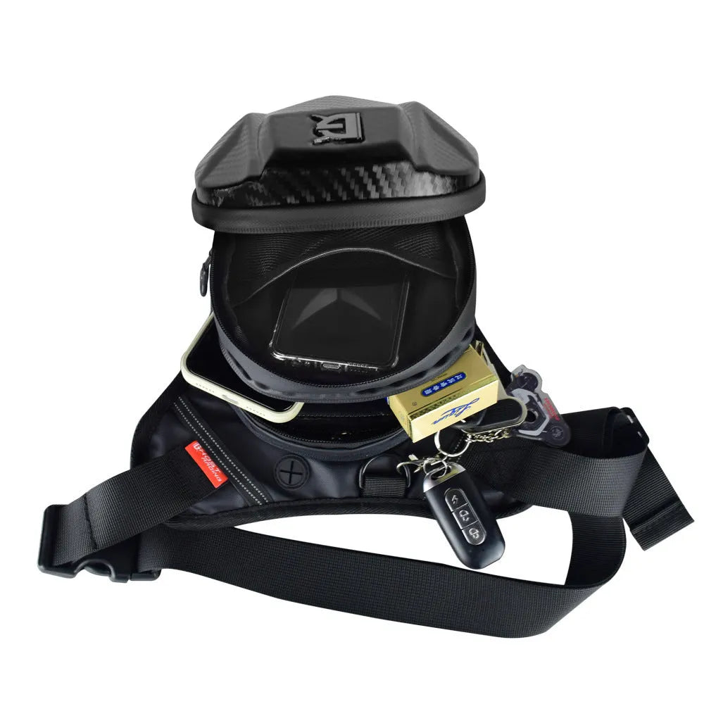 Devil Race black motorcycle leg bag with 4L capacity, polyester composite Oxford fabric and PC shell
