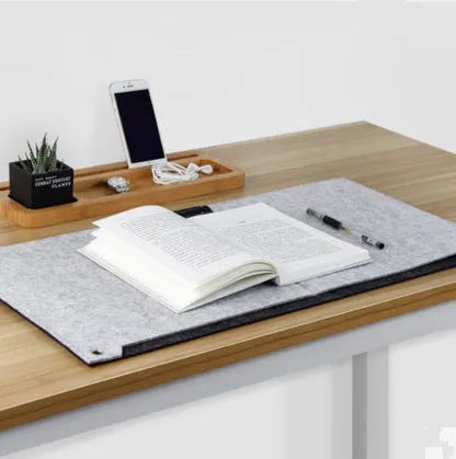 Grey felt computer mouse pad and keyboard pad desk mat 33x63 cm with wrist guard and USB hub