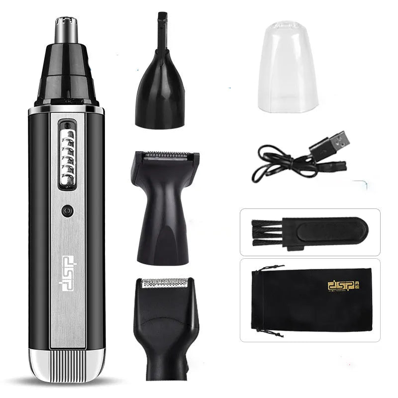 Blue, black, and silver electric shaver for trimming beard, sideburns, and nose hair.