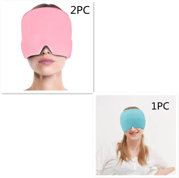 Black cooling gel eye mask for headache relief on a white background.