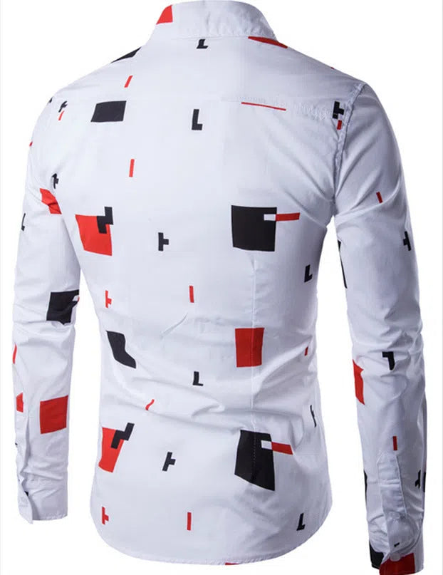 Men's casual long sleeve shirt in white, pure cotton, available in sizes M to 5XL with Asian fit