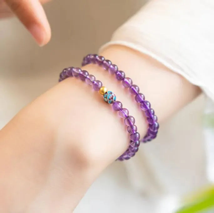 Purple lotus Chinese retro style bracelet for women with mixed material construction