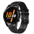Smartwatch with 1.3 inch touchscreen and genuine leather strap showing fitness tracking display