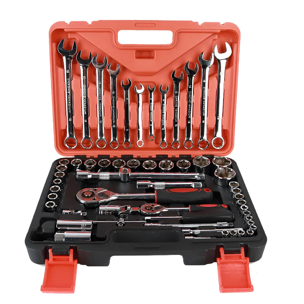 61-piece chrome vanadium steel automotive socket wrench set with metric tools for car repair