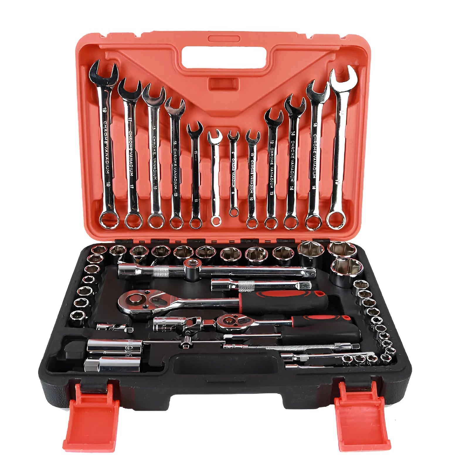 61-piece chrome vanadium steel automotive socket wrench set with metric tools for car repair