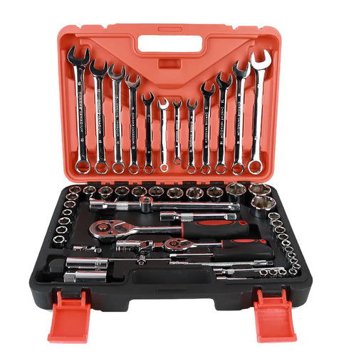 61-piece chrome vanadium steel automotive socket wrench set with metric tools for car repair