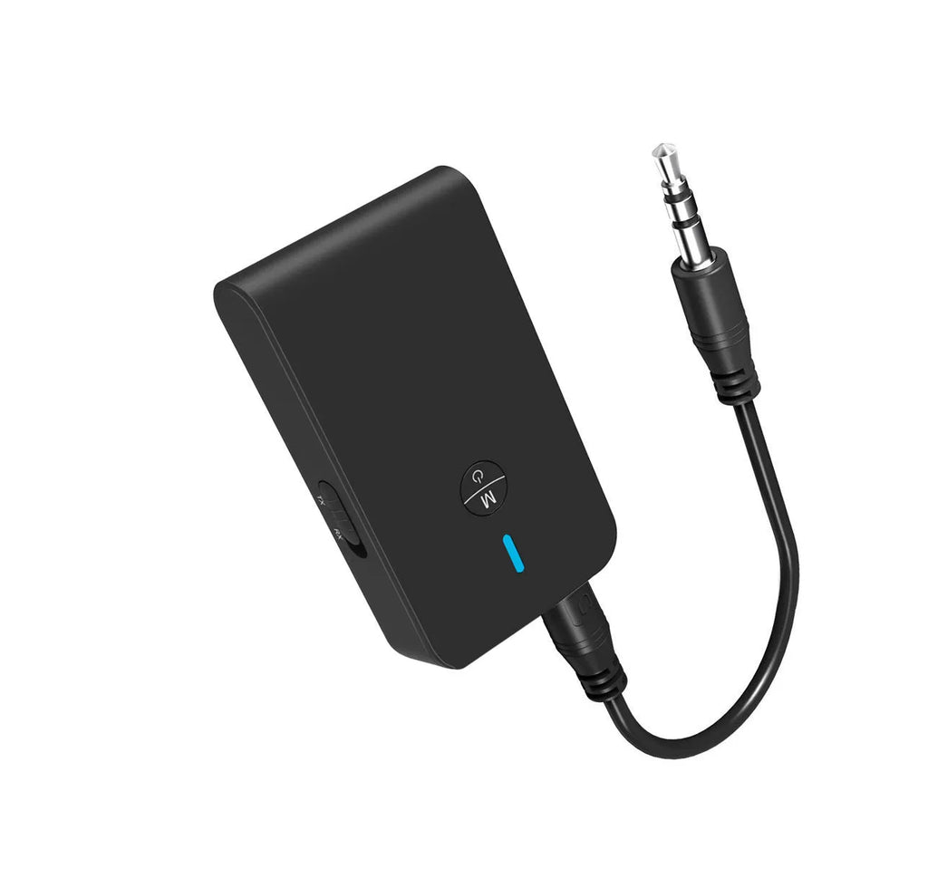 Black Bluetooth adapter with 3.5mm AUX connector for car and home audio