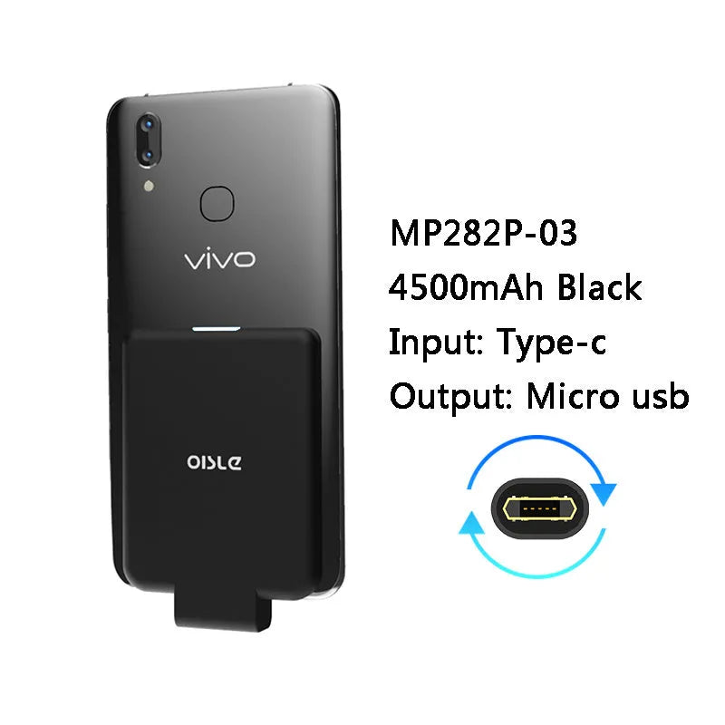 MP282P back clip battery power bank in multiple colours next to a smartphone.