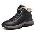 Men's winter boots warm leather shoes black artificial PU upper rubber sole thick plush lining