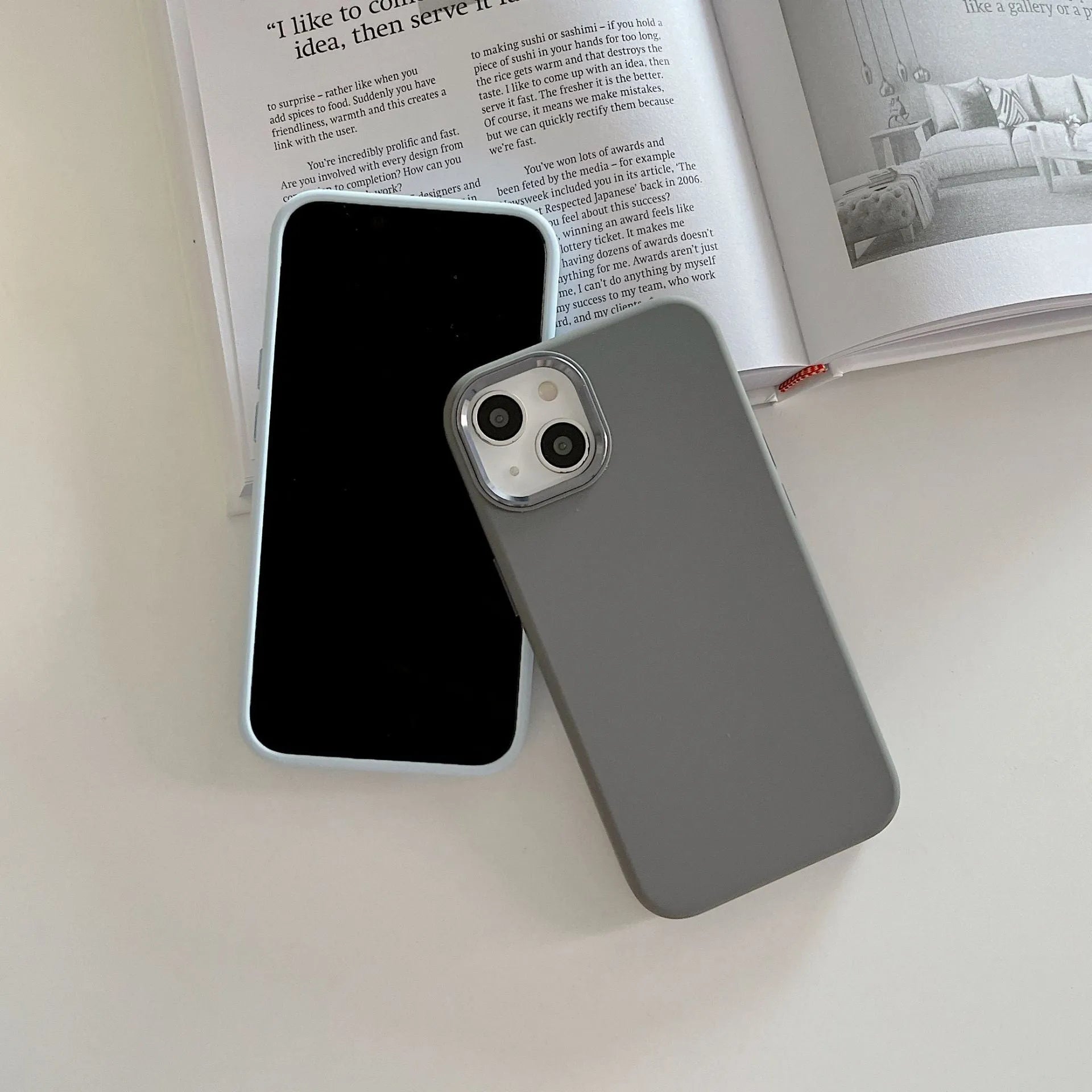 Full-cover liquid silicone metal phone case in Antique White for iPhone 14 Pro Max