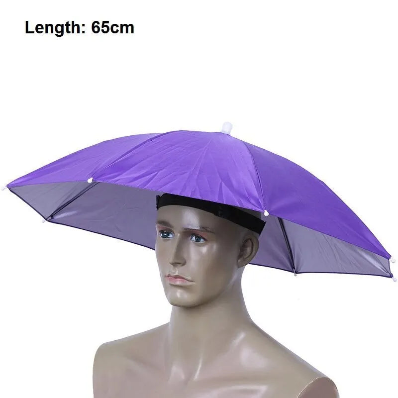 Folding handleless polyester fibre sun hat umbrella 55-65cm in outdoor fishing camp setting with silver layer option