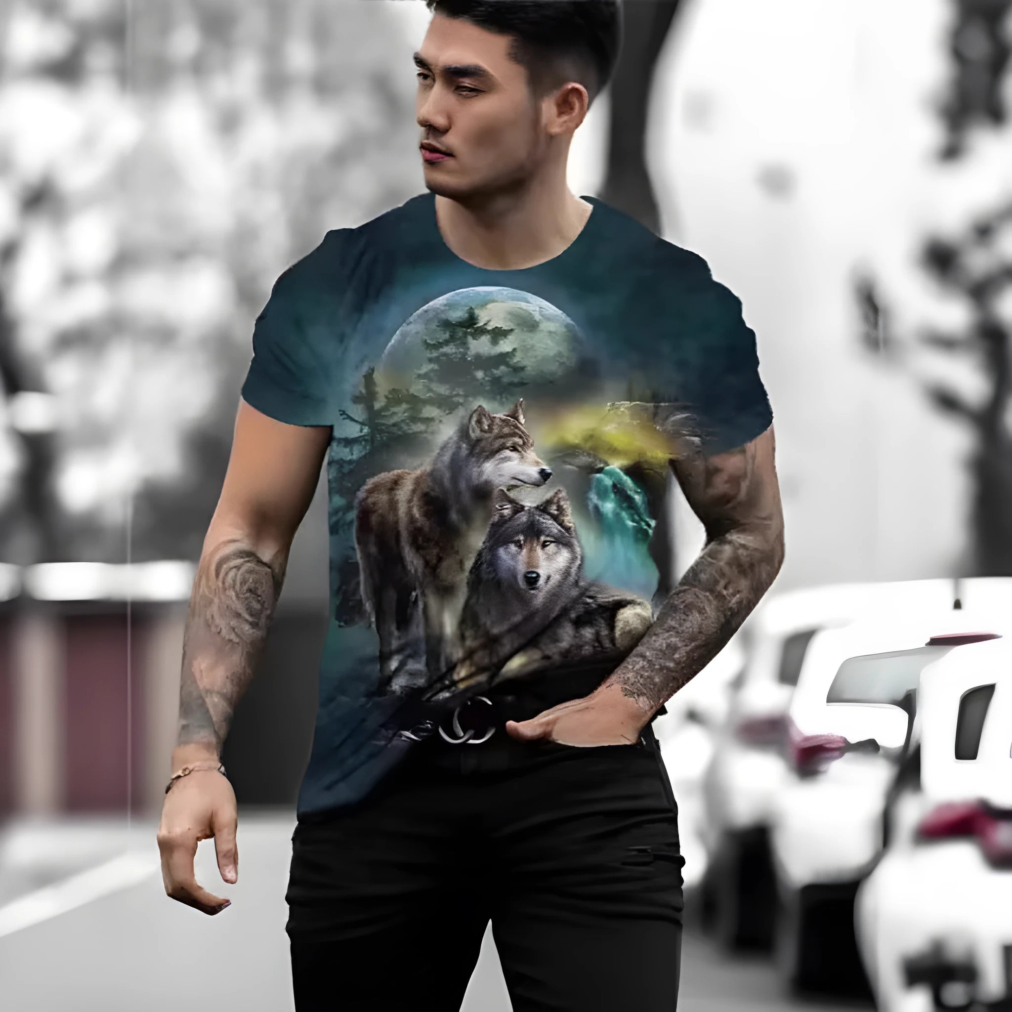 Retro 3D animal print men's short-sleeved T-shirt in polyester fabric with digital printing