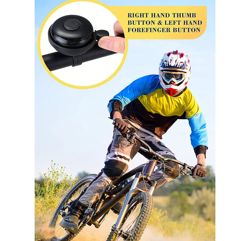 Black 58mm diameter bicycle bell with universal handlebar clamp fixture