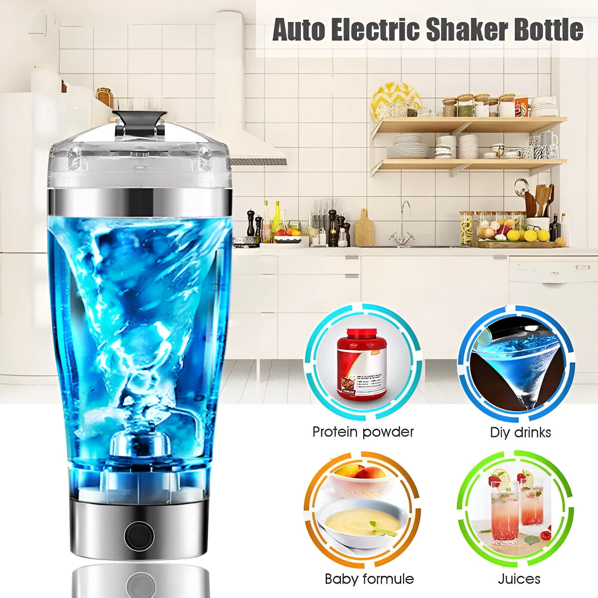 Electric protein shaker cup 450ml 600ml with USB Type-C and stainless steel colour