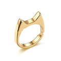 Polished stainless steel cat ear ring in gold finish, side view on white background, size No9