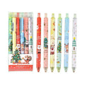 Cartoon design press gel pen set with six black-ink pens in plastic packaging