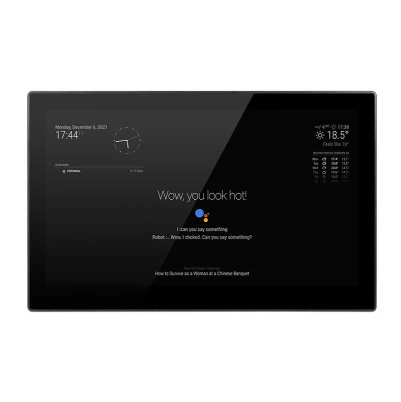 13.3-inch black integrated computer voice assistant touch display panel with ABS housing.