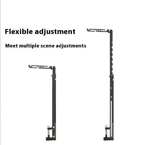 Black stainless steel adjustable lamp holder with telescopic pole and clamp mechanism for desk mounting