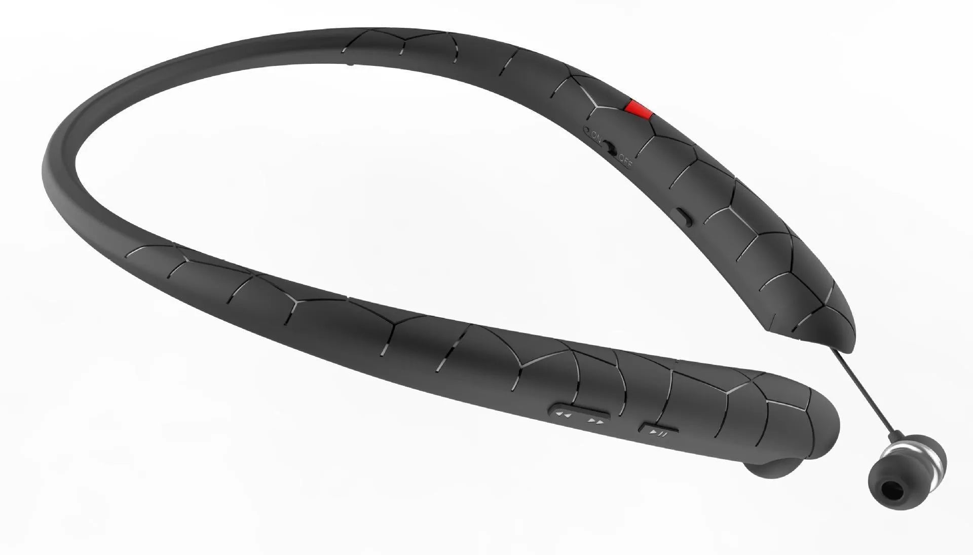 Bluetooth neckband headphones in black with retractable wires, 10mm driver, and CVC6.0 noise cancellation for sports