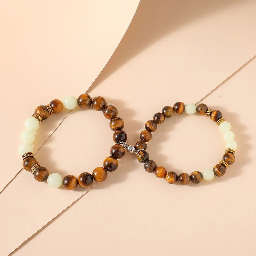 Amber y552 geometric pattern couple bracelets with luminous feature and adjustable fastening