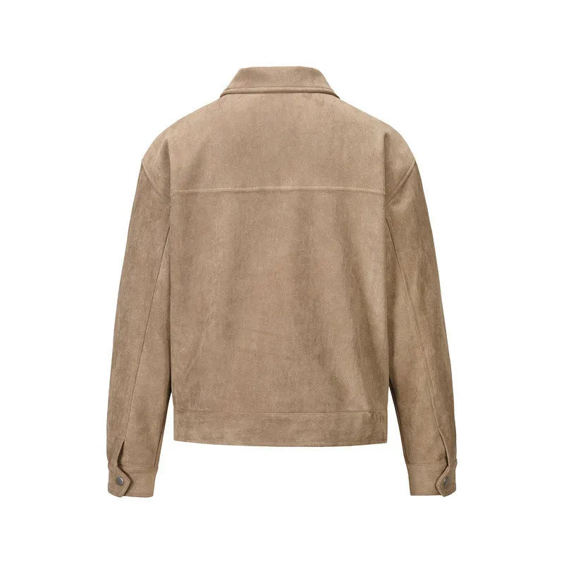 Men's slim fit jacket coat with zippered pockets in camel colour with polyester lining