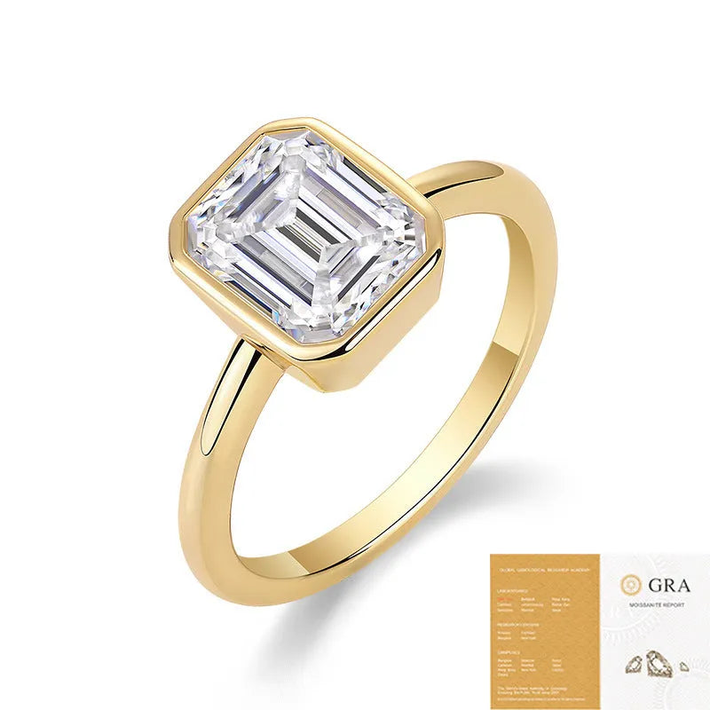 Silver geometric closed ring with inlaid moissanite stone in pagoda colour, unisex design