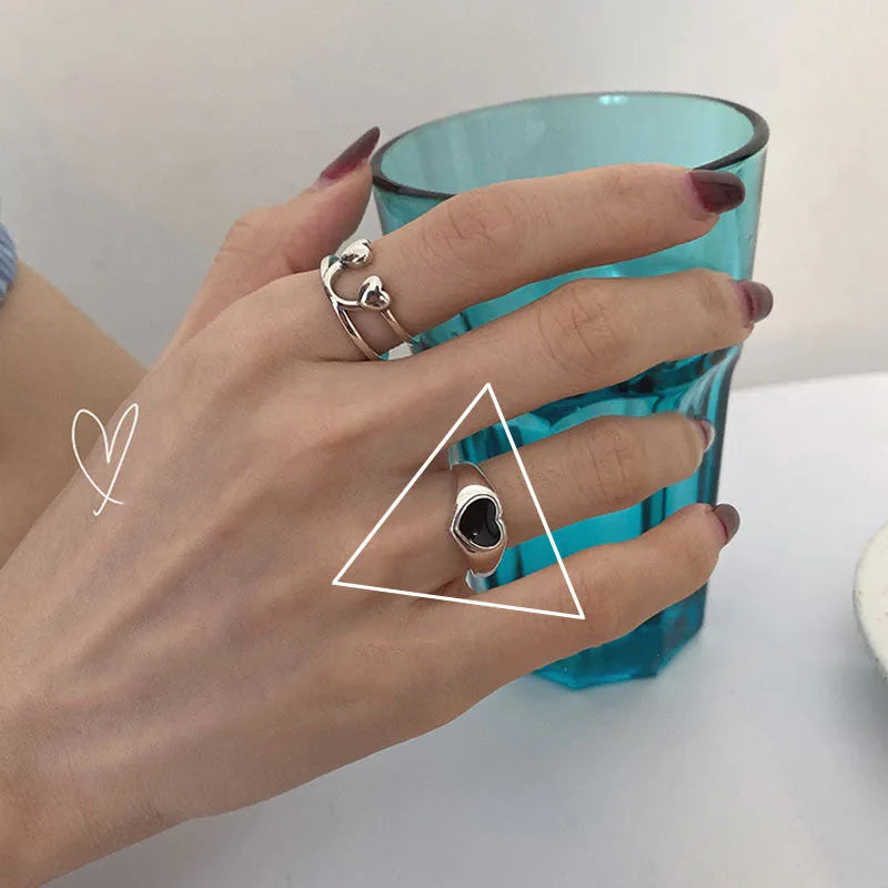Silver plated adjustable heart dollar smiling face ring peach shape four colour options women jewellery