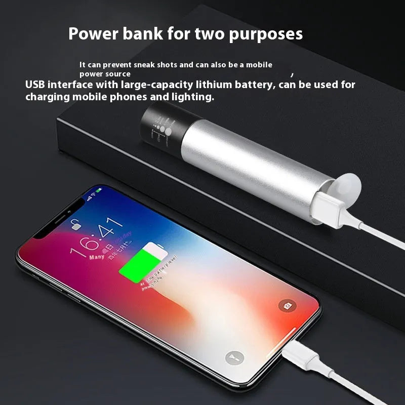 Black and silver aluminium red light therapy anti peeping mosquito repellent lamp with charging cable