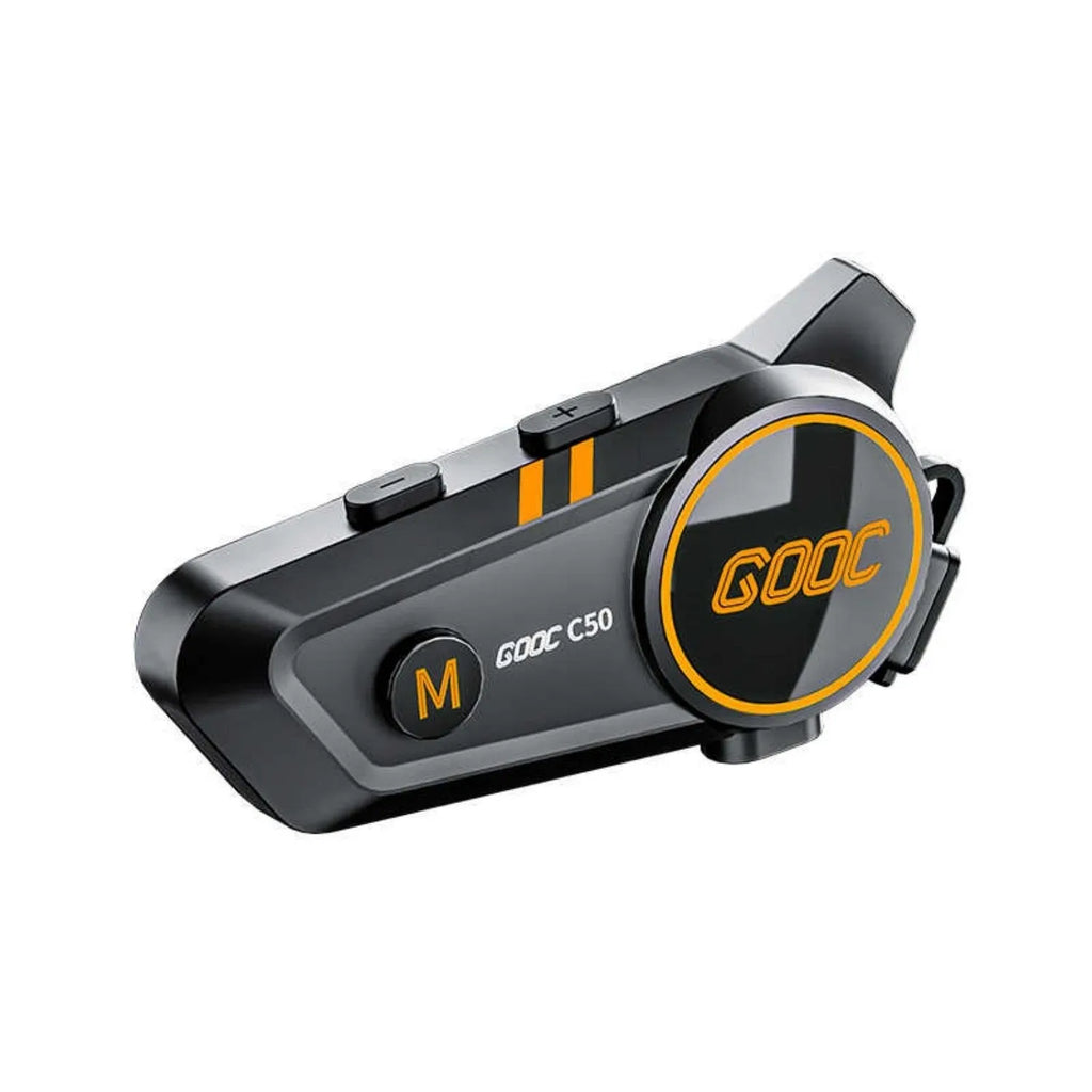 C50 wireless intercom earphone with ABS silicone construction, 1100mA battery, and TYPE-C charging for full and half helmets