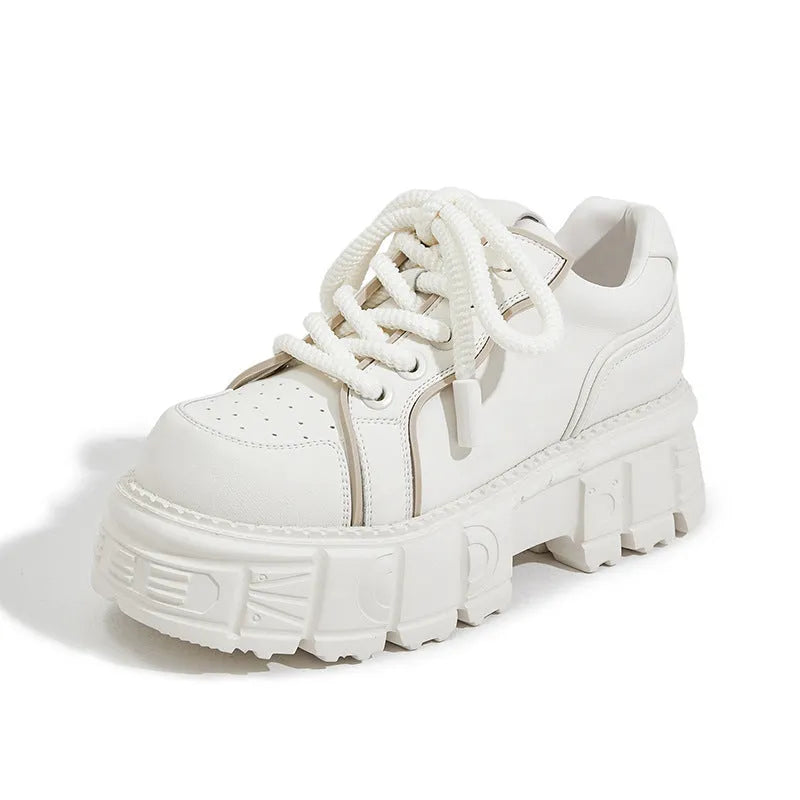 Women's beige and pink muffin bottom casual leather shoes with height-increasing design
