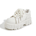 Women's beige and pink muffin bottom casual leather shoes with height-increasing design