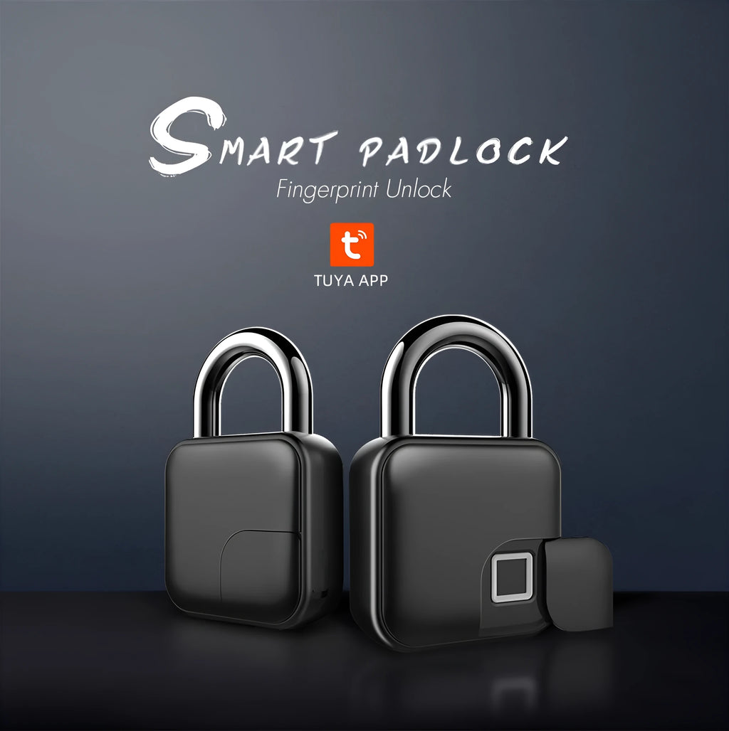 Black zinc alloy smart fingerprint padlock with Bluetooth for dormitory anti-theft security